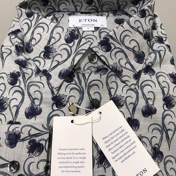 Eton Sweden luxury beautiful floral shirt 17.5/44, XL contemporary NWT$305 - Picture 6 of 8